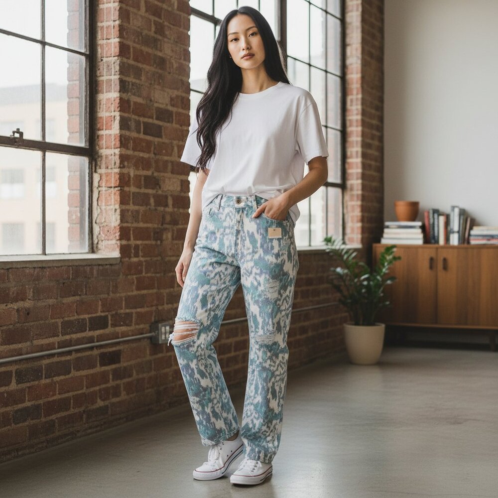 Blue Topic NWT Marbled, Distressed Jeans SIze BT 19/XXL